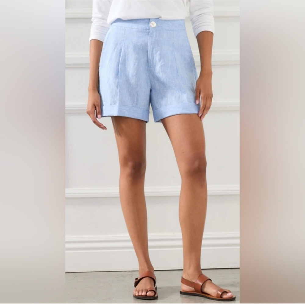 Karen Kane High Waist PleatedShorts Linen Capri Blue Size 4
